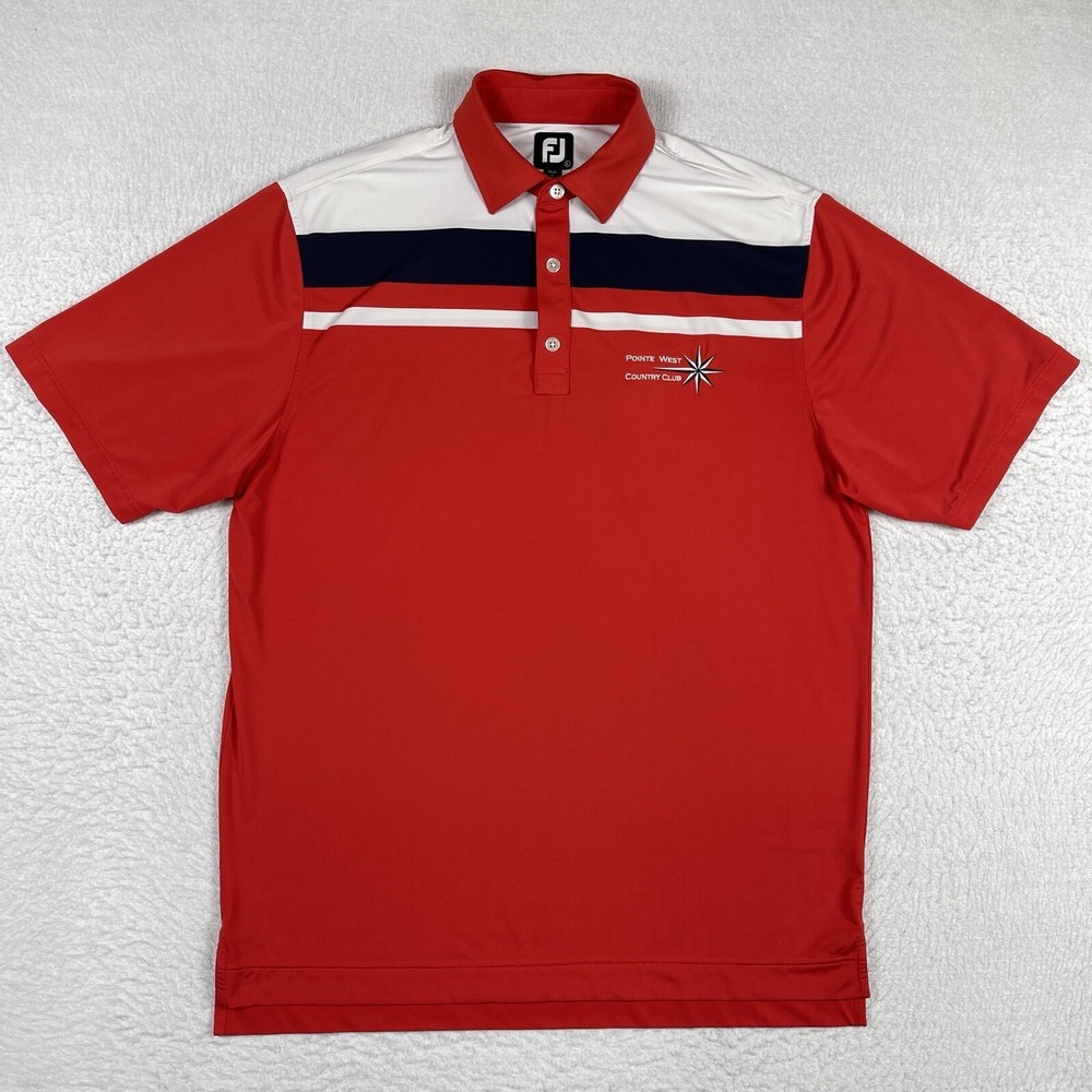 Footjoy Polo Shirt Mens Large Red Pointe West Country Club Golf Casual Travel